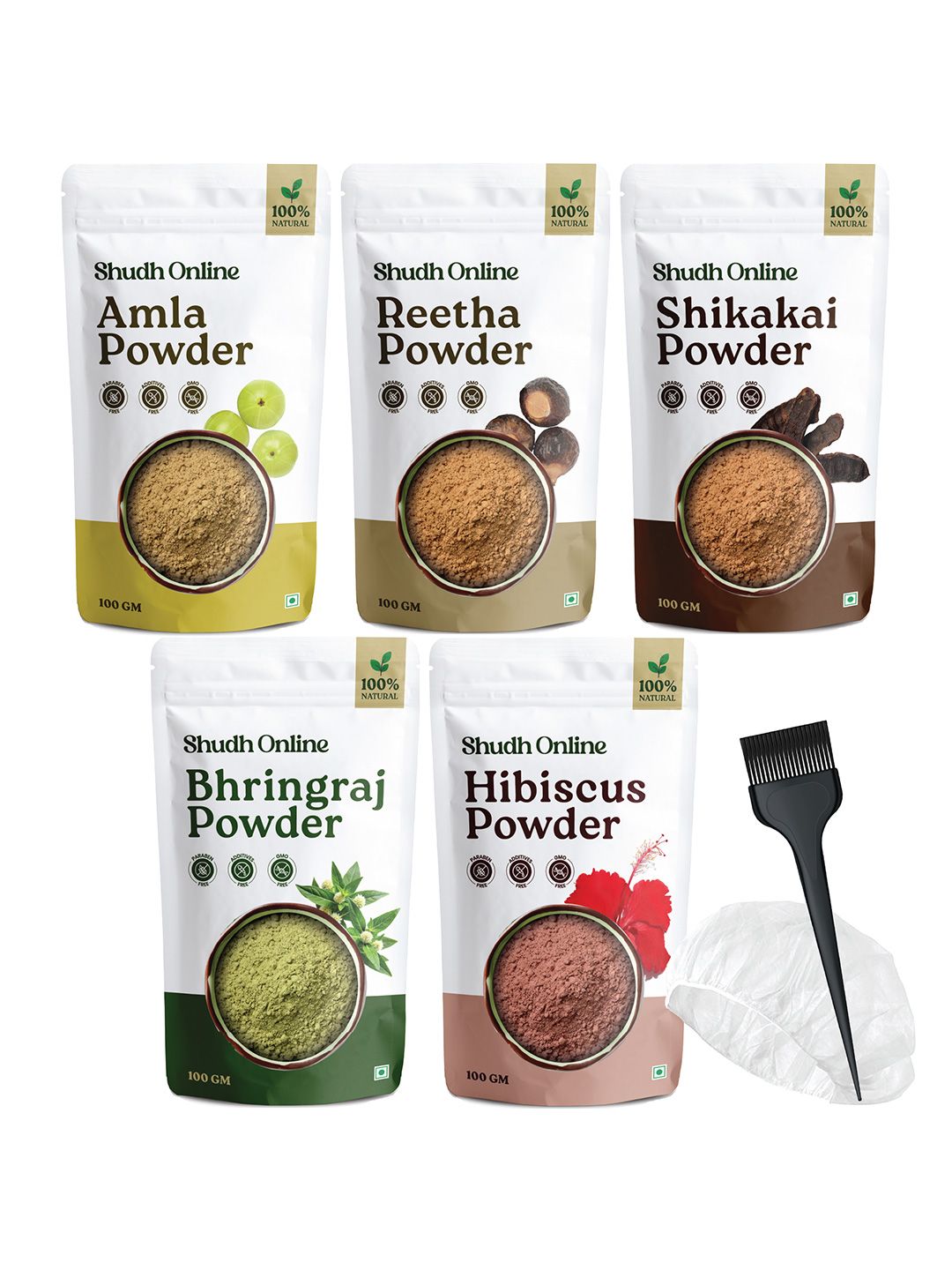 Shudh Online Set Of 5 Amla, Reetha, Bhringraj, Shikakai & Hibiscus Powder - 100 g Each