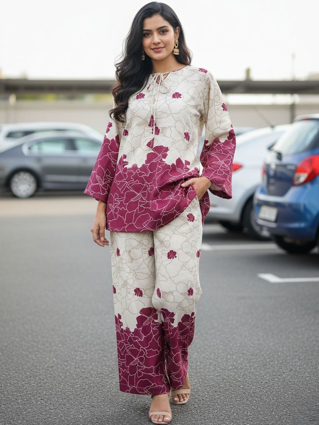ZIVRAA Floral Printed Tunic with Palazzos