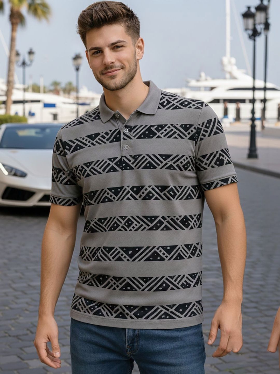 SZN Men Printed Polo Collar T-shirt