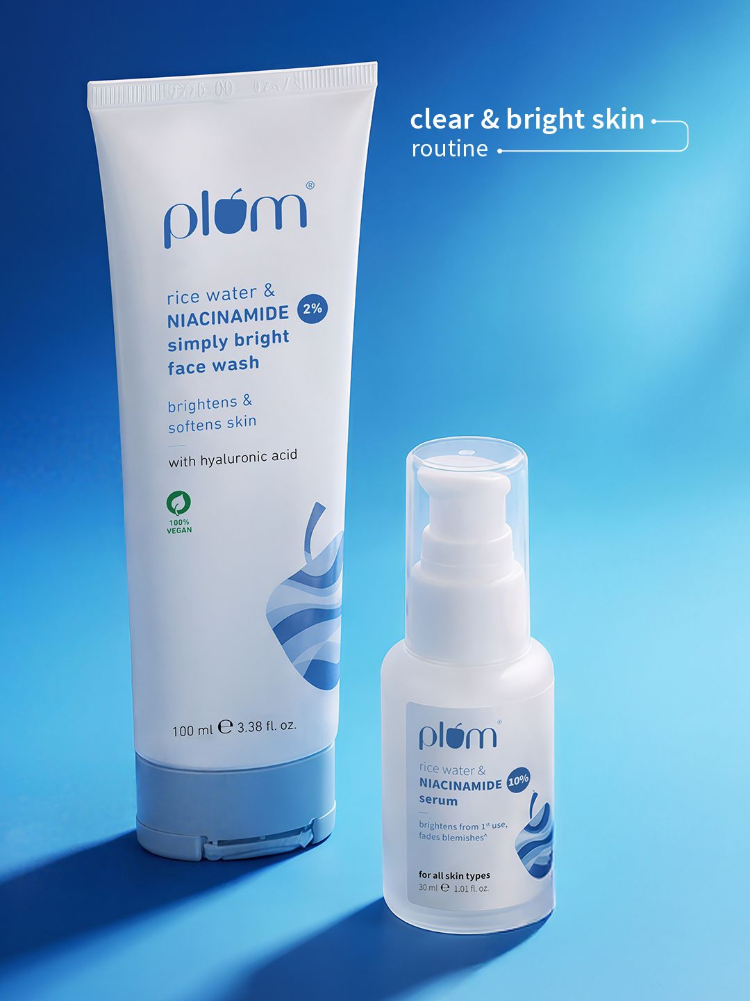 Plum Plum Set of 10% Niacinamide Face Serum 30ml & Simply Bright Face Wash 100ml