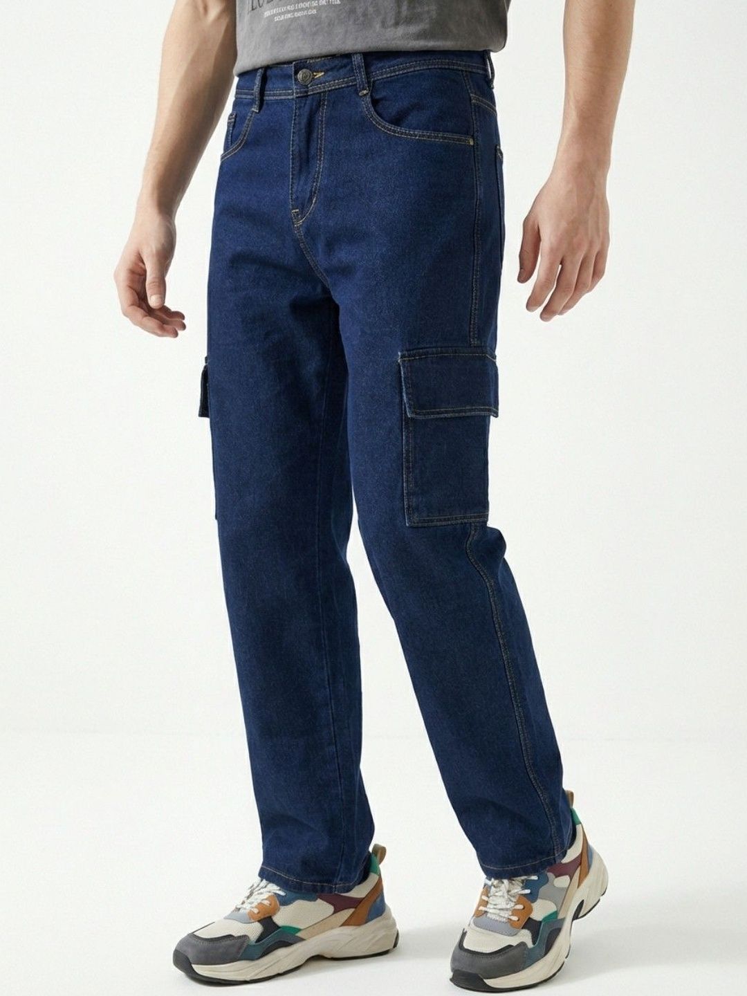glitchez Men Classic Straight Fit Mid-Rise Stretchable Jeans