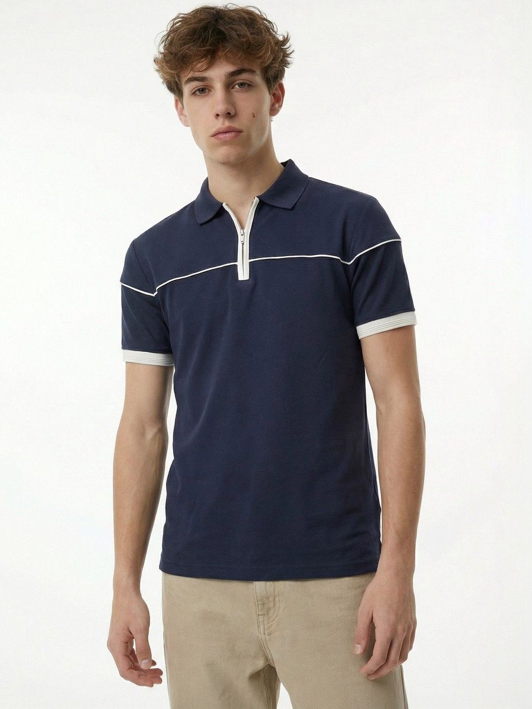 glitchez Men Striped Polo Collar T-shirt