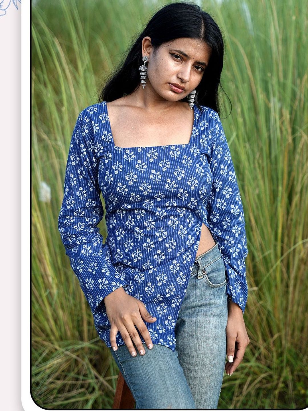 RAJAM Floral Printed Square Neck Pure Cotton Kurti