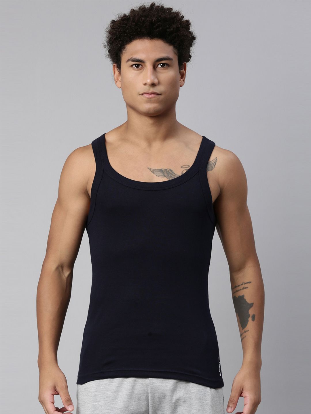 Levis Men Solid Square Neck Sleeveless Pure Cotton Rib Easy Tuck Sports Vest
