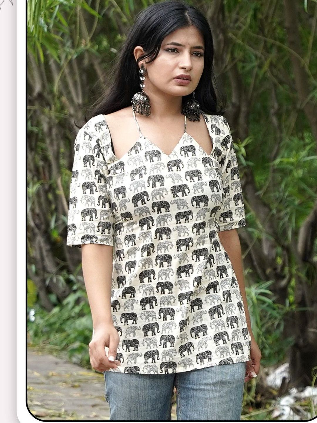 RAJAM Printed V-Neck Pure Cotton Kurti