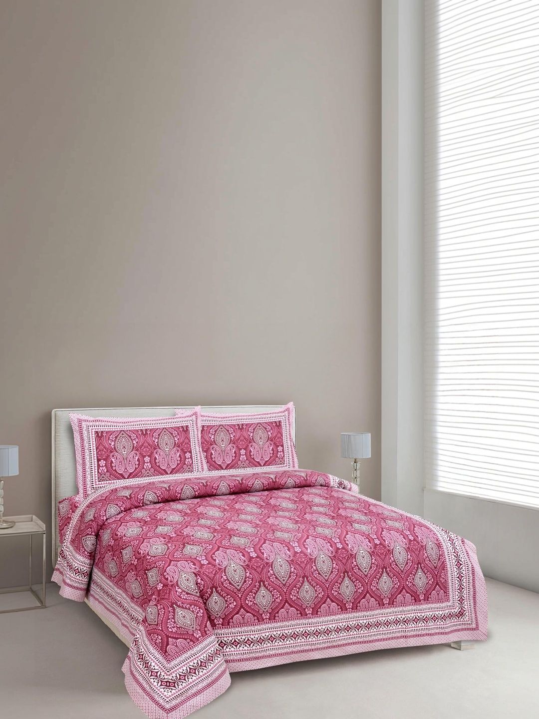 elanorhomes Pink Bedsheet with 2 Pillow Covers