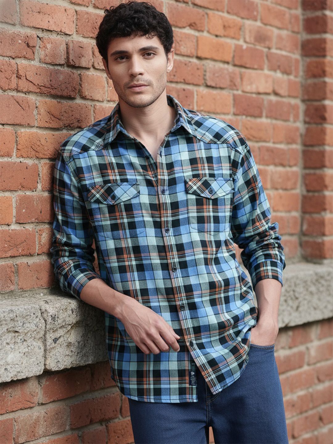The Roadster Life Co. Checked Chest Pocket Detail Cotton Relaxed Shirt