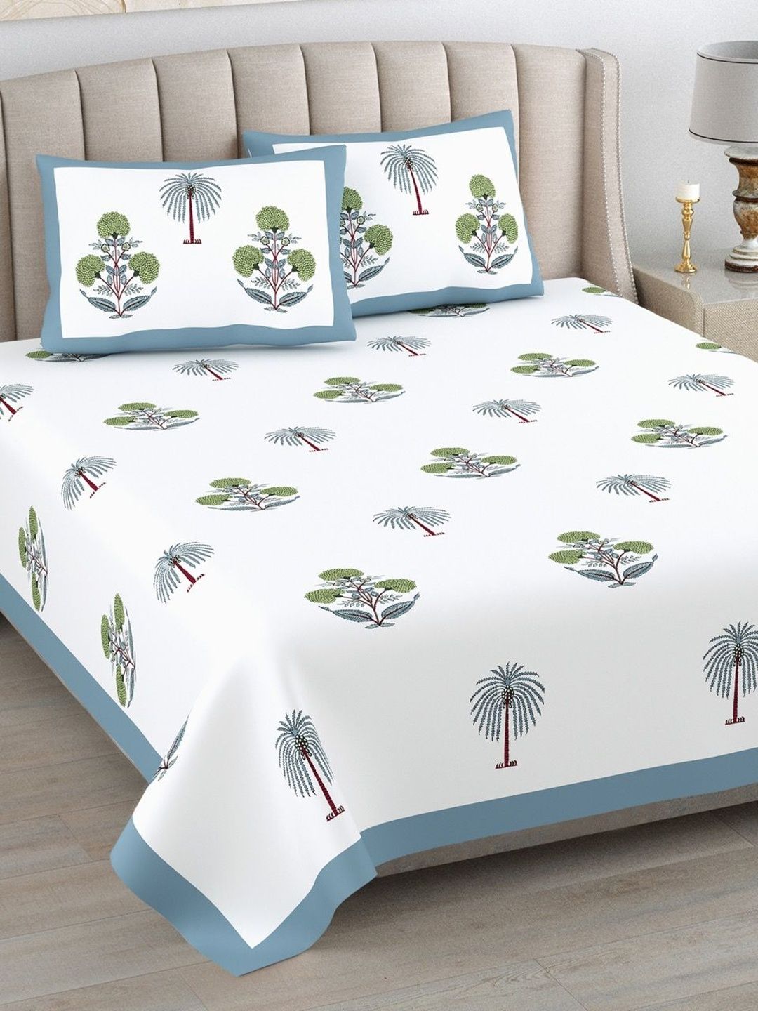 elanorhomes White Floral King Bedsheet with 2 Pillow Covers