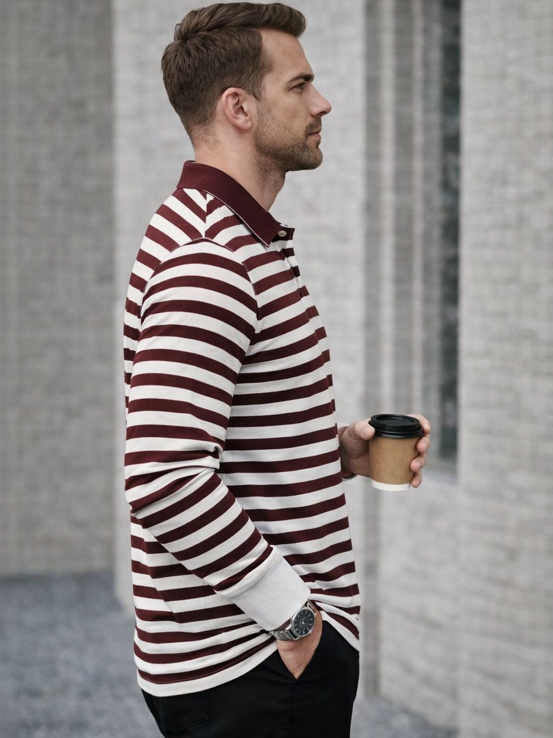 MACK JONNEY Men Striped Polo Collar T-shirt