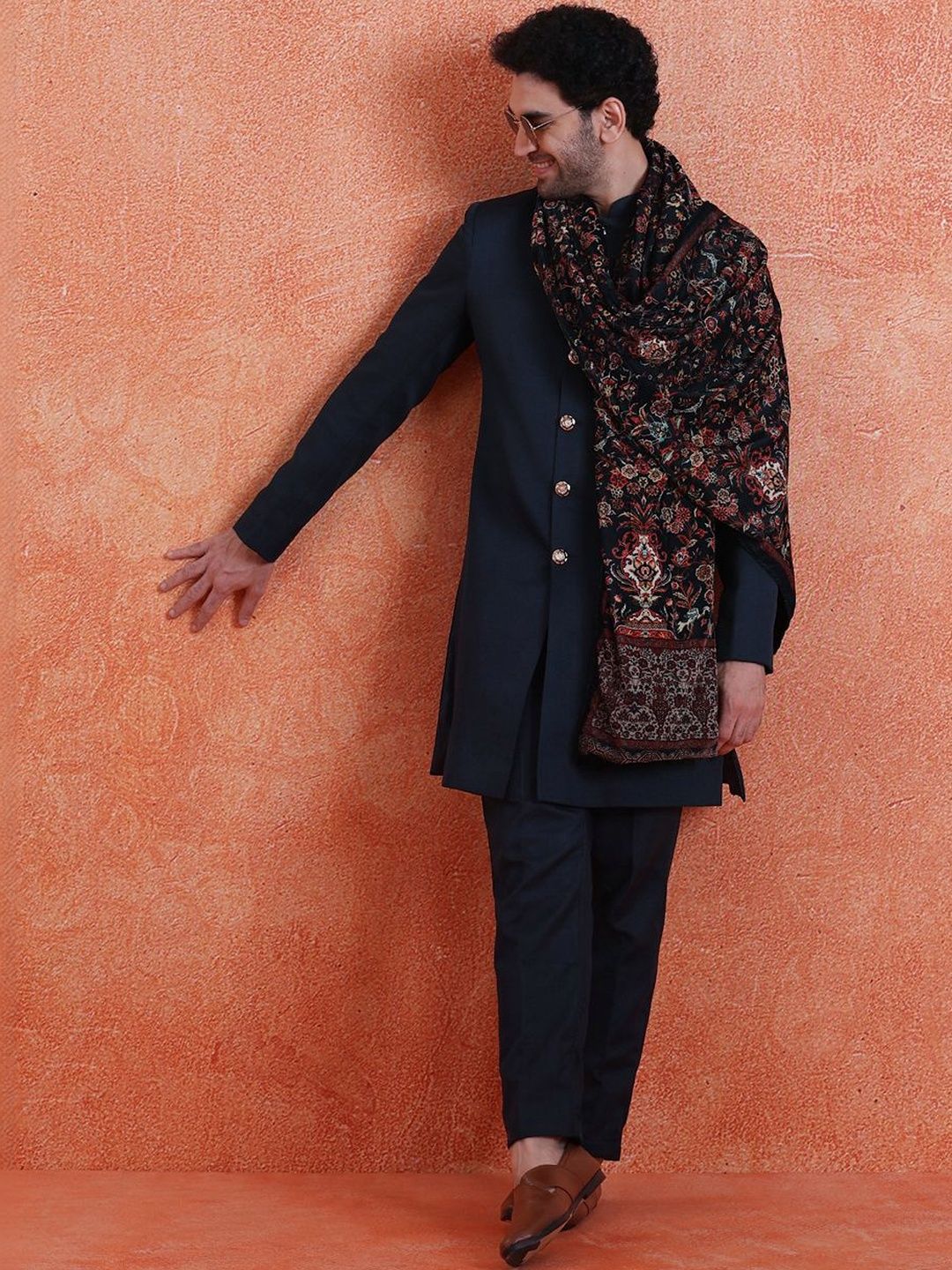 KISAH Mandarin Collar Knee Length Sherwani Set