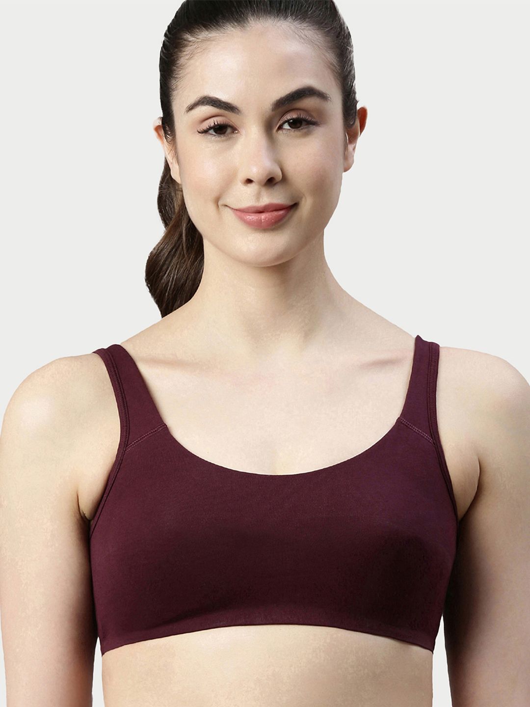 Enamor Non-Padded Wirefree & High Coverage Low Impact Sports Bra Sb06