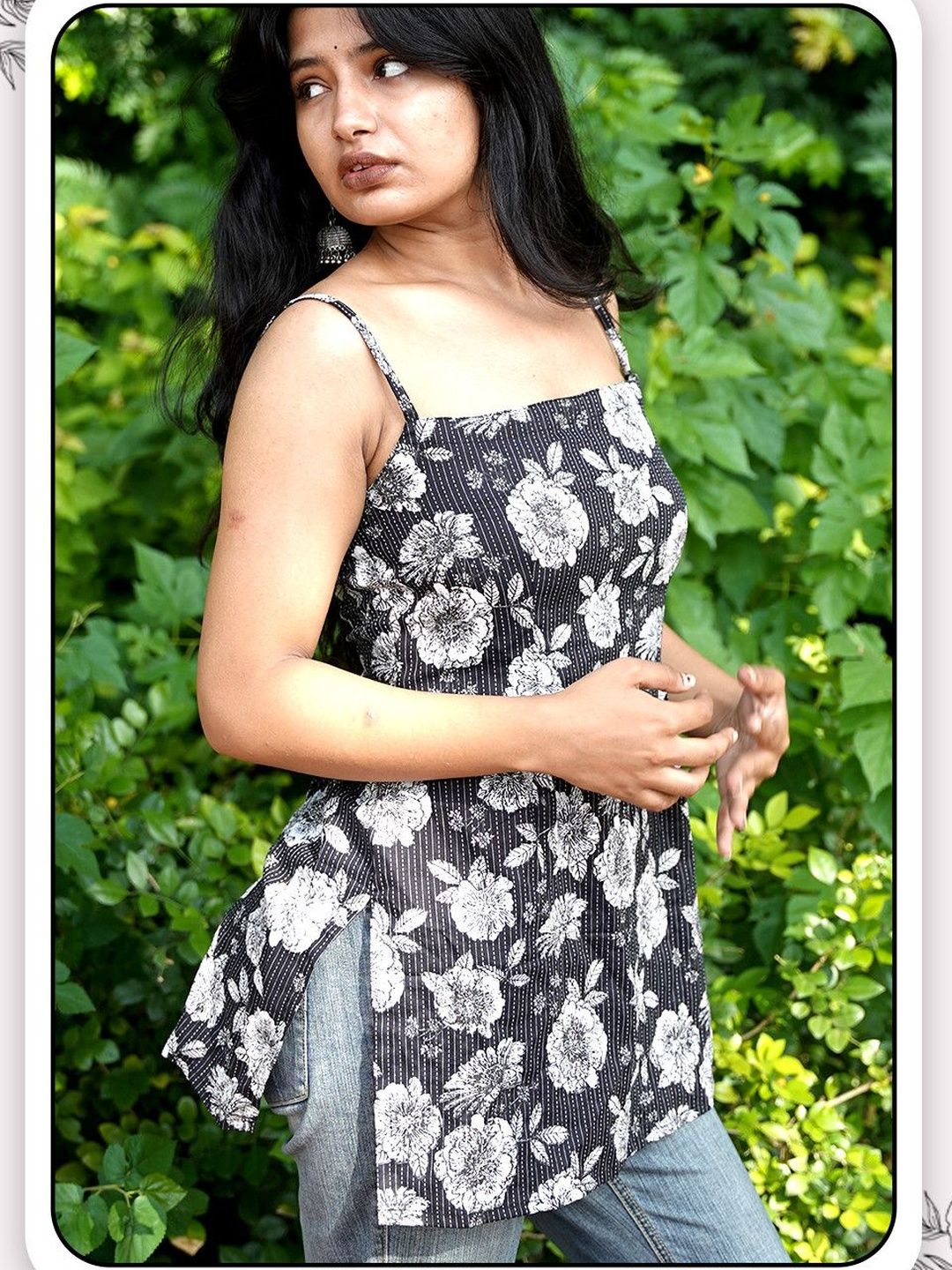 RAJAM Floral Printed Square Neck Pure Cotton Kurti