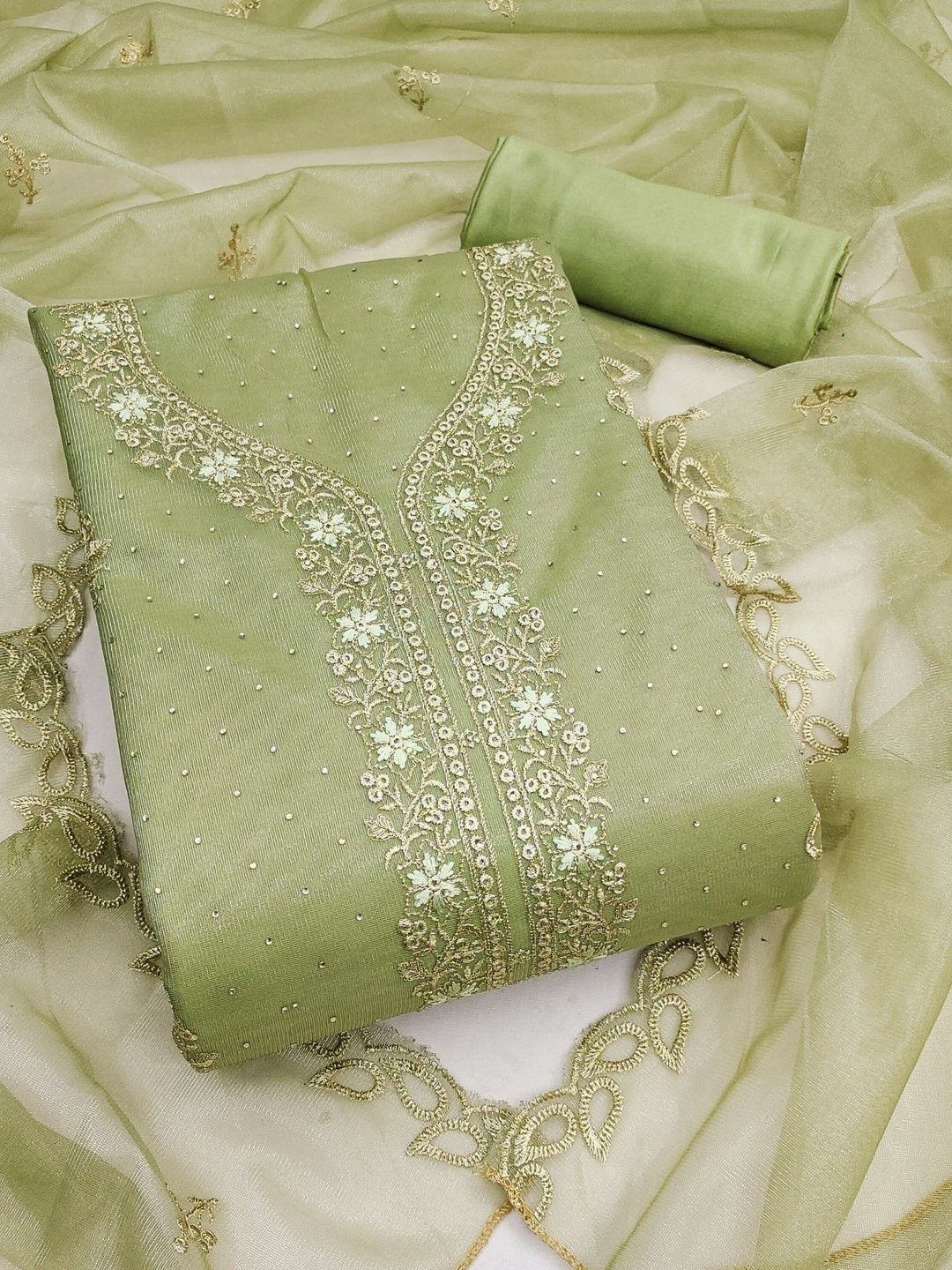 Dhaaga Ghar Embroidered Organza Unstitched Dress Material