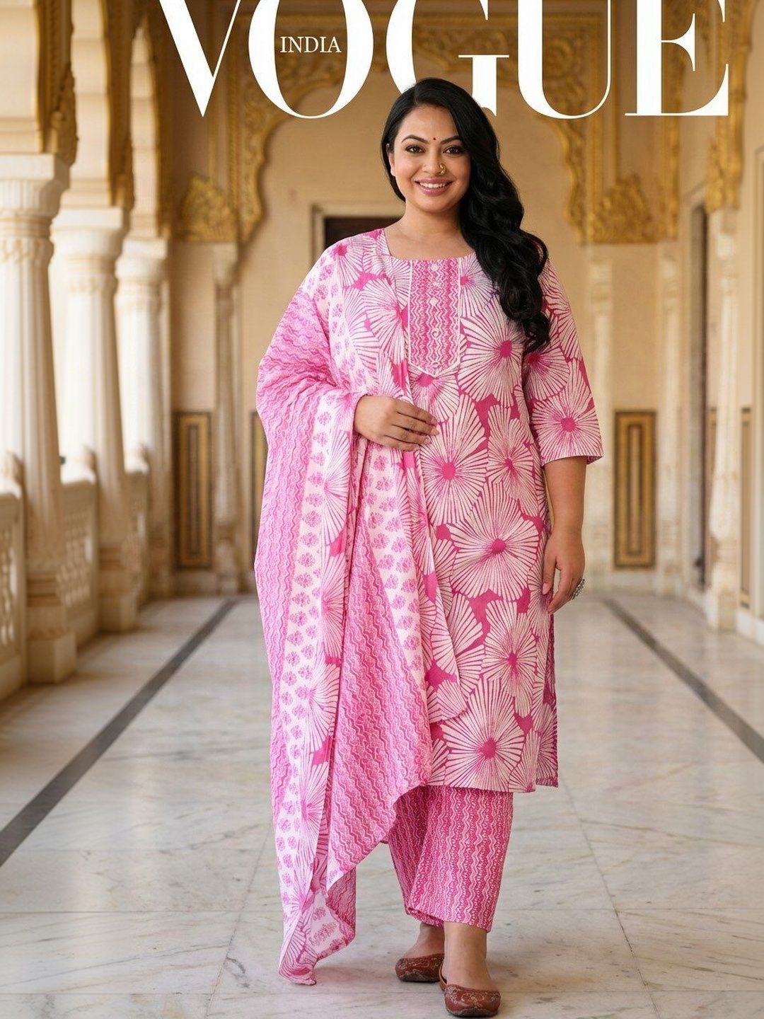 Sztori Women Floral Printed Regular Thread Work Pure Cotton Kurta with Trousers & With Dupatta