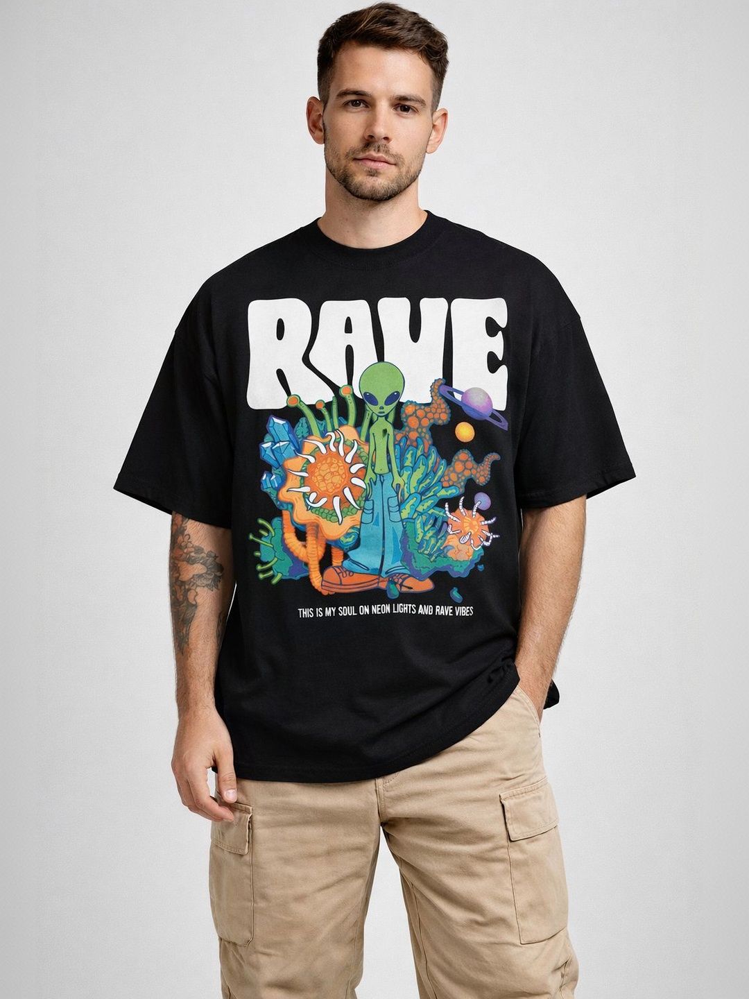 CAPTCHA Men Printed Drop-Shoulder Sleeves T-shirt