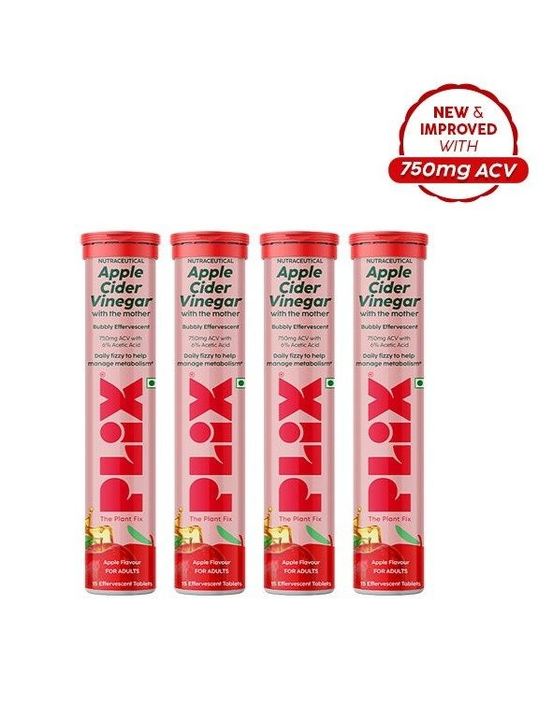 PLIX THE PLANT FIX Set Of 4 Apple Cider Vinegar 750mg - 15 Tablets Each