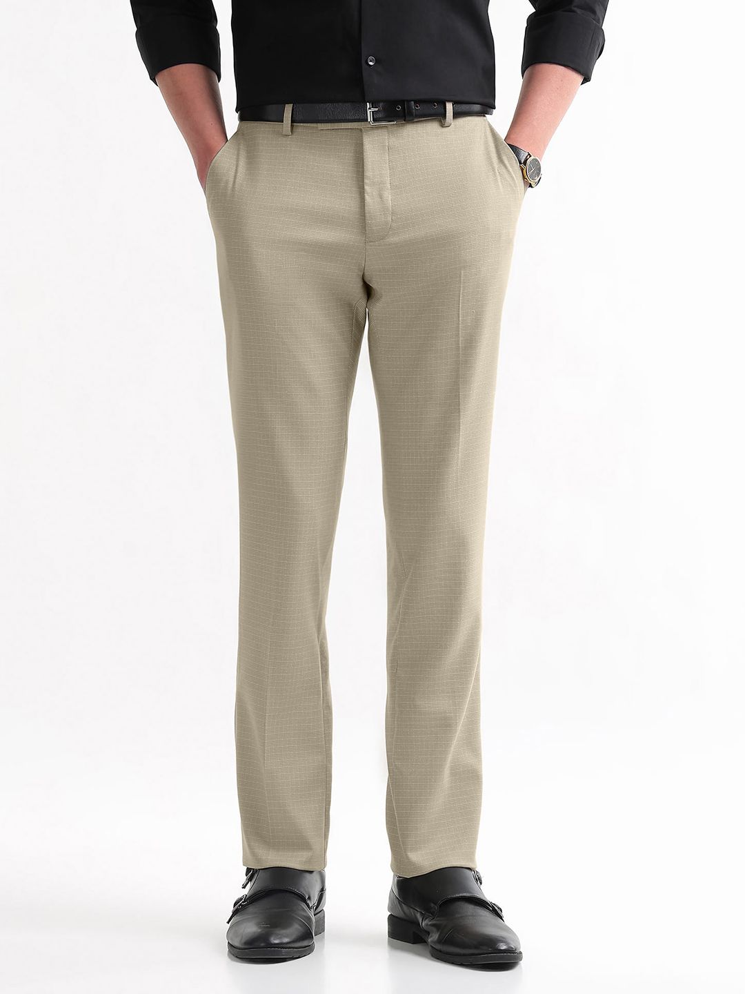 Arrow Men Checked Hudson Tailored Formal Trousers