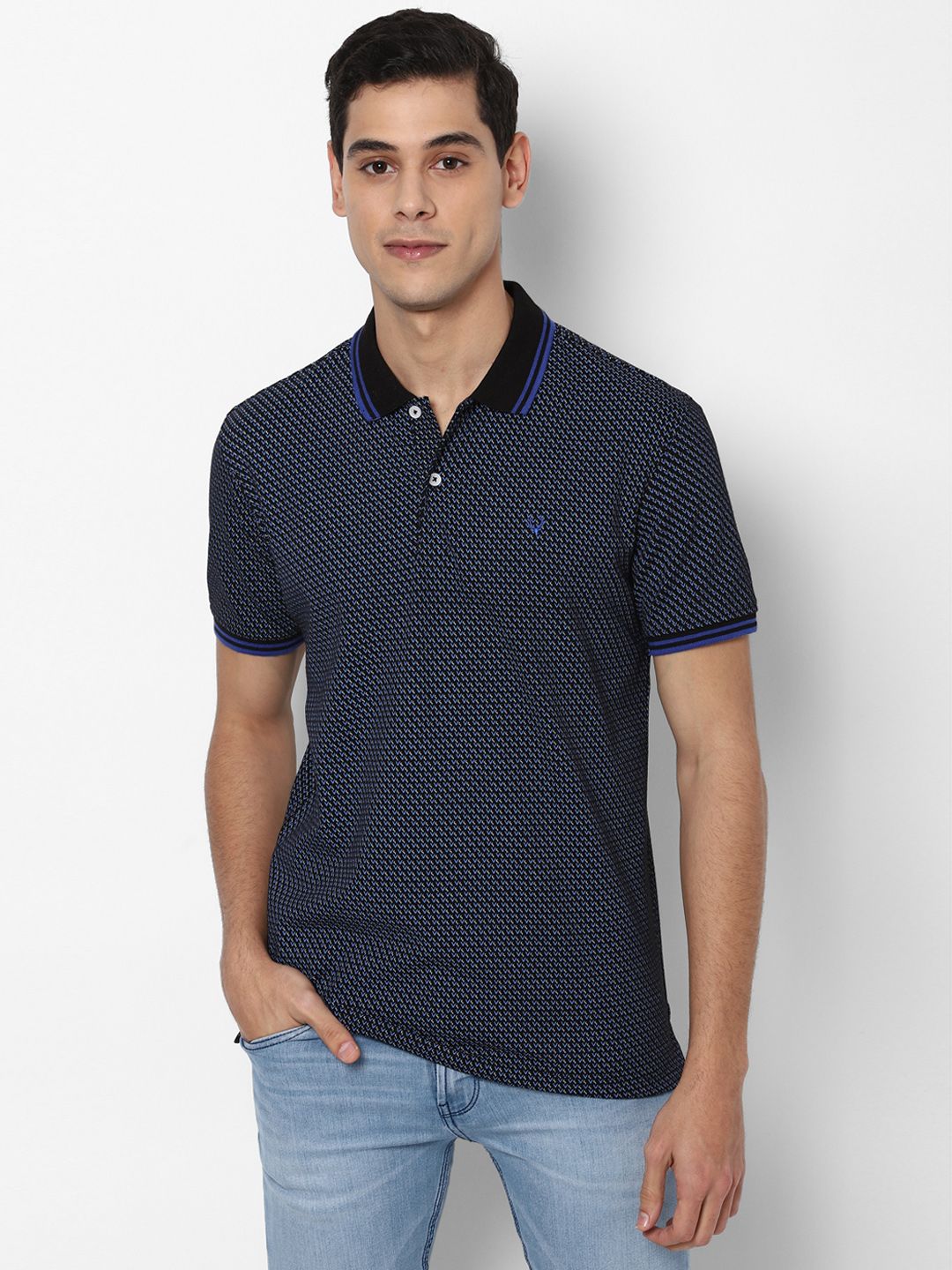 Allen Solly Men Black & Blue Printed Polo Collar T-shirt
