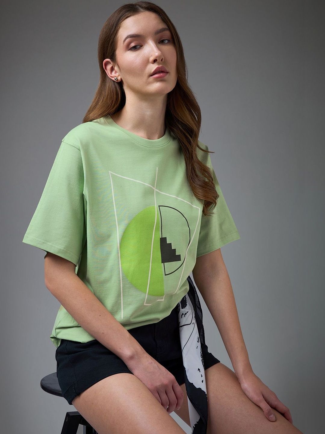 DILLINGER Womens Printed Round Neck Oversized Fit Tshirt