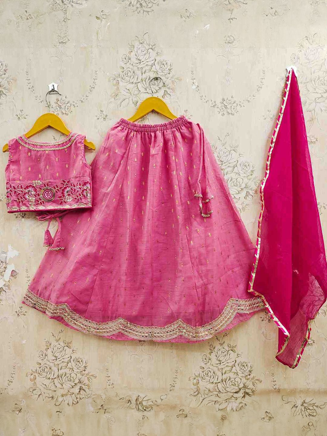 JOVK DESIGN Girls Embroidered Tie and Dye Semi-Stitched Lehenga & Blouse With Dupatta