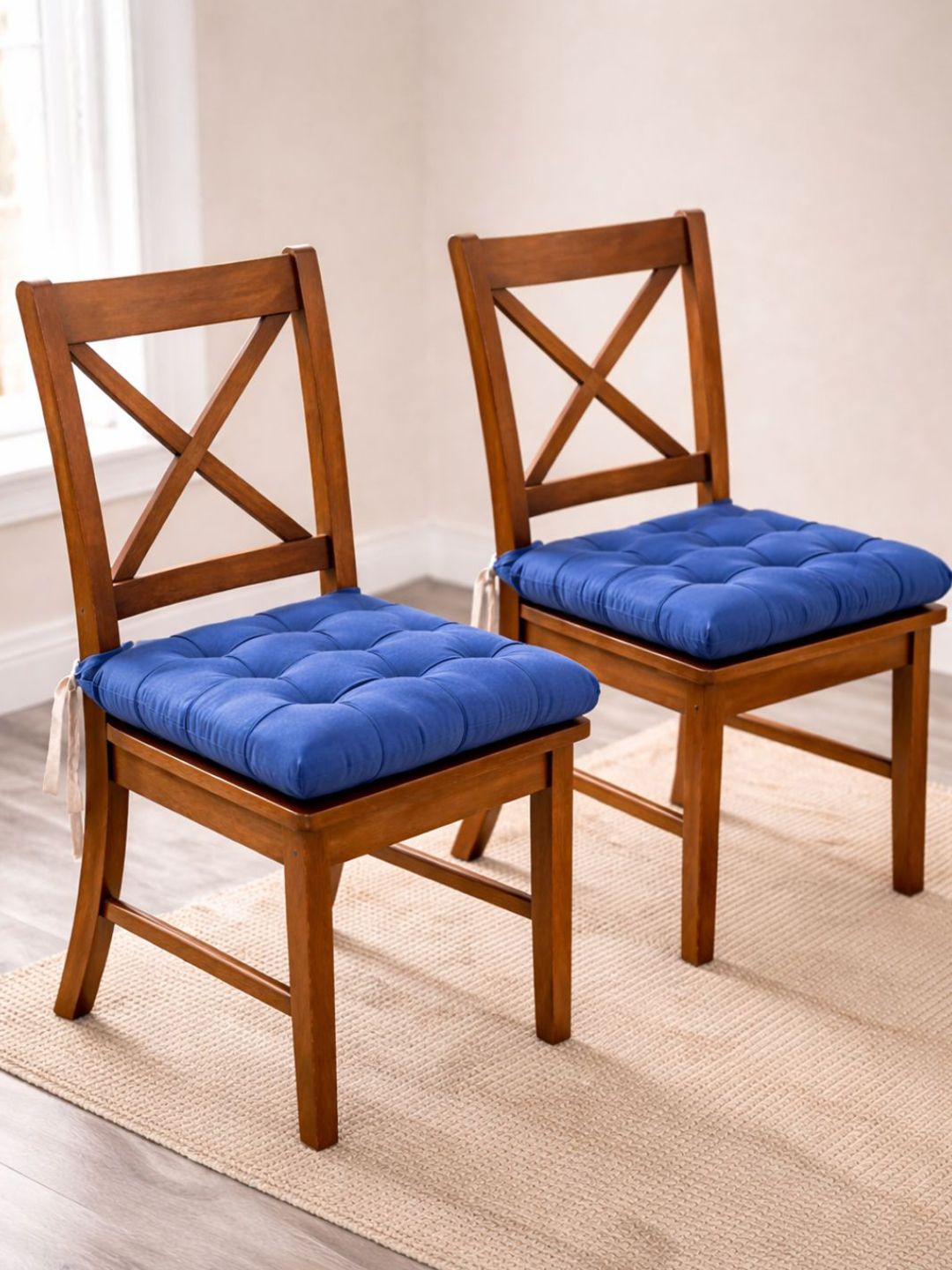 Aura 2-Pcs Navy Blue Quilted Cushion Chair Pads