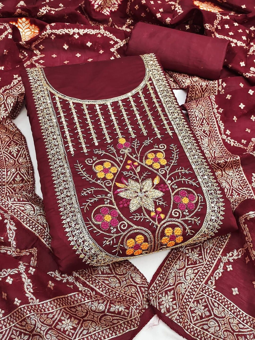HMP Fashion Embroidered Unstitched Dress Material