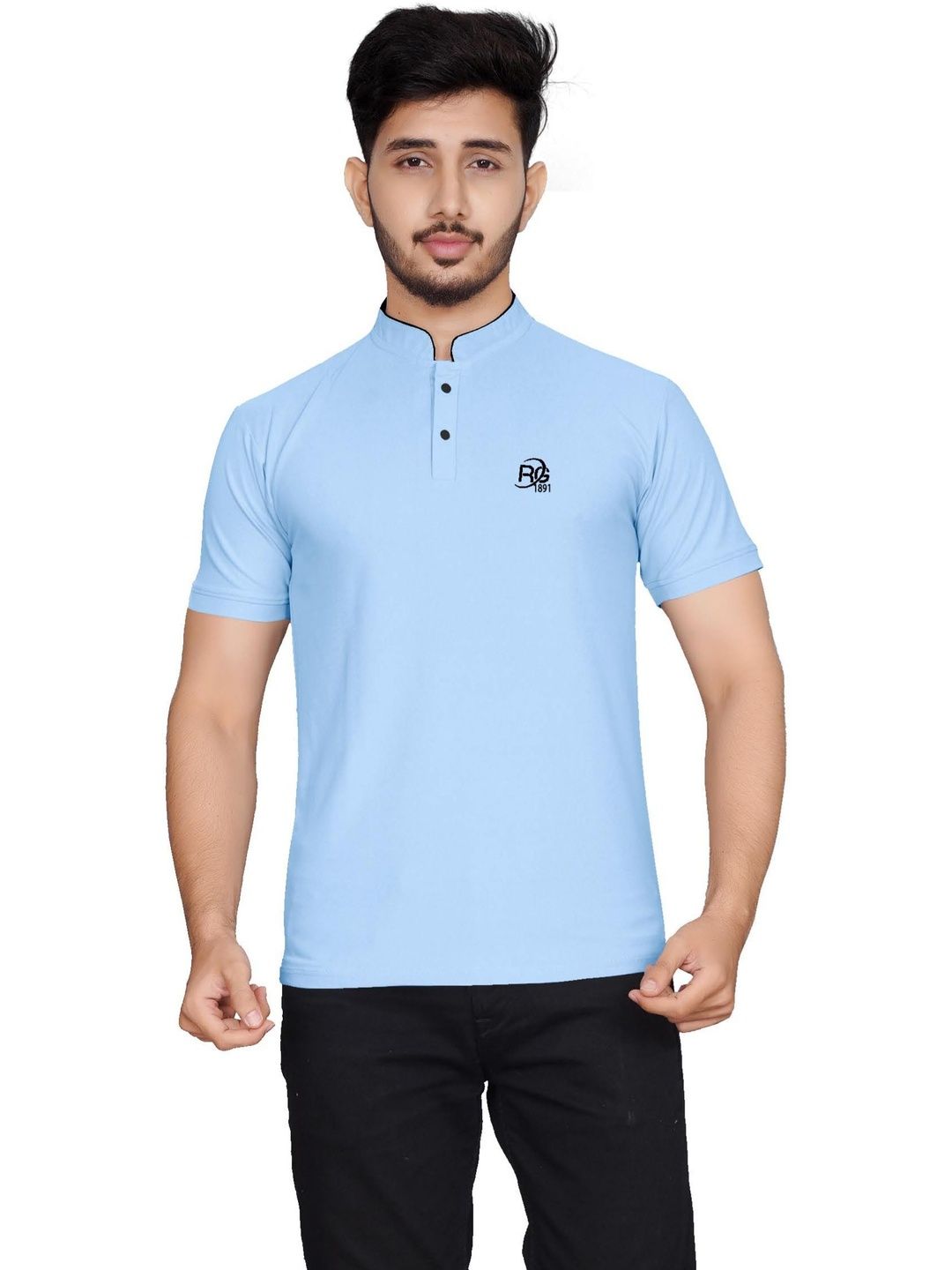 RG Garments Men Brand Logo Henley Neck T-shirt