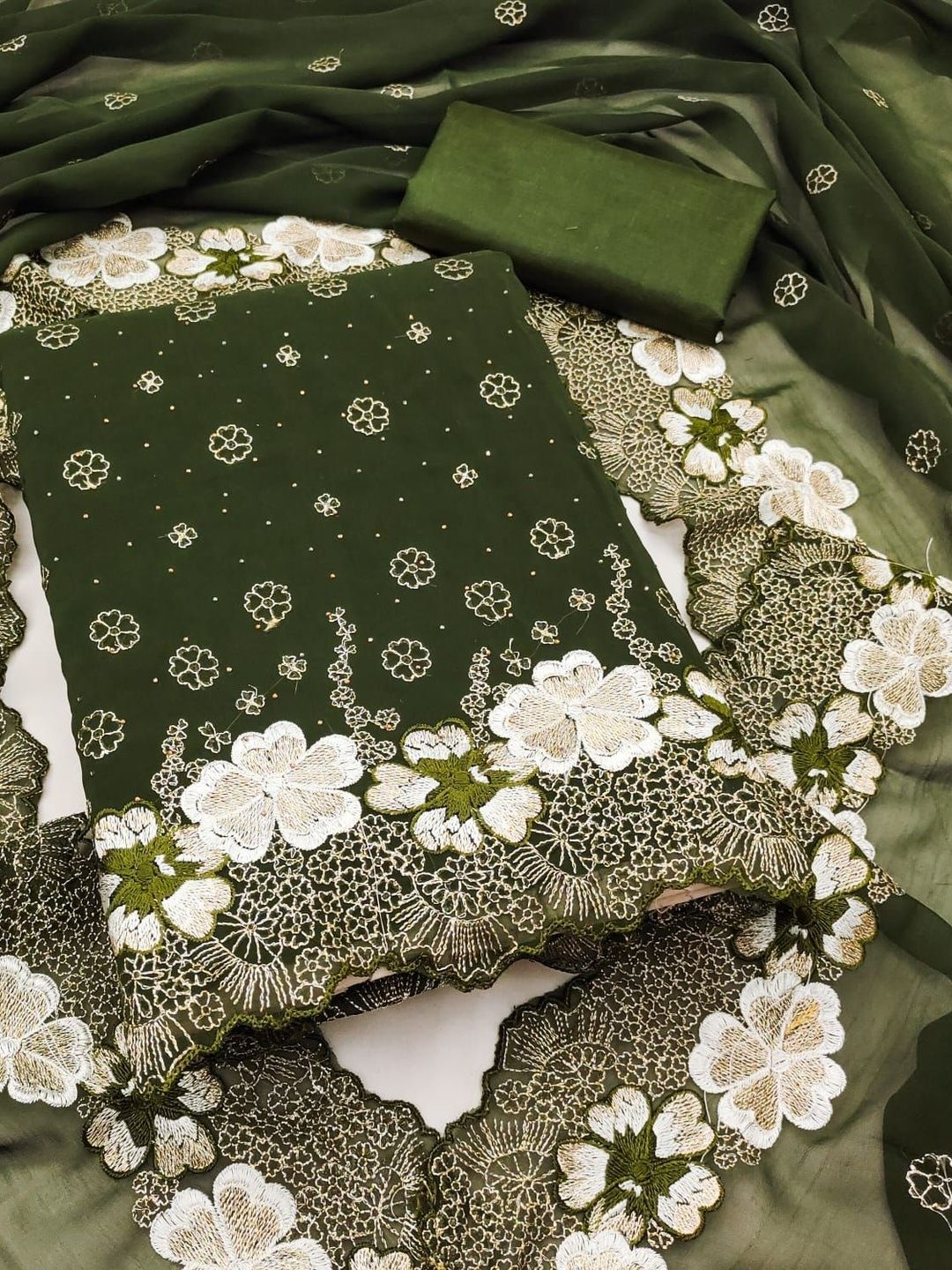 HMP Fashion Embroidered Silk Georgette Unstitched Dress Material