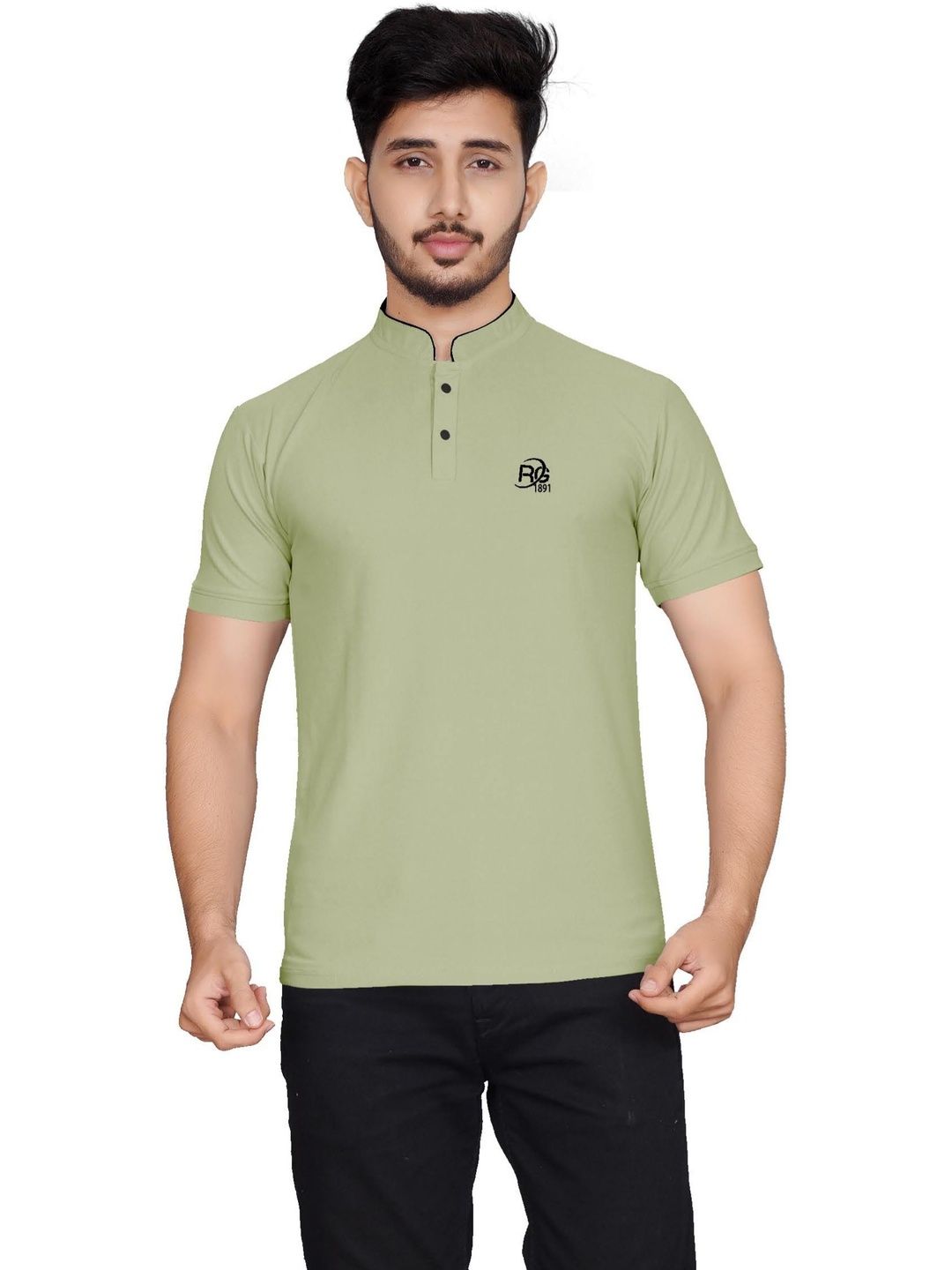 RG Garments Men Brand Logo Mandarin Collar T-shirt