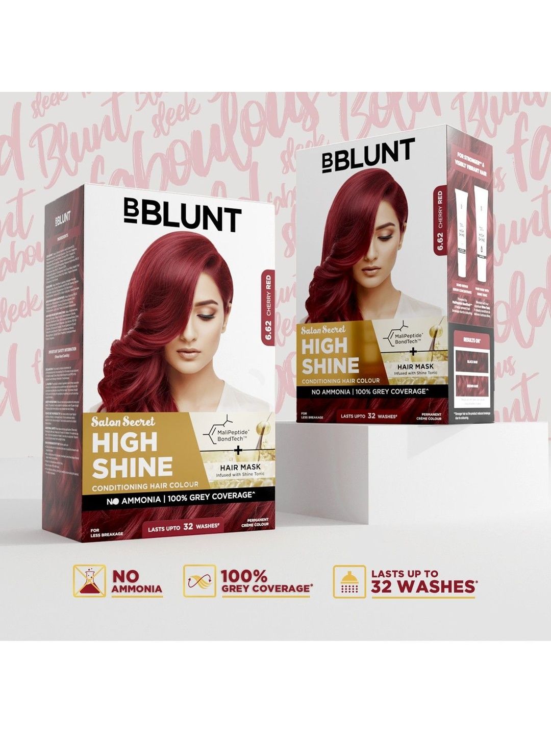 BBLUNT BBLUNT Set Of 2 High Shine Hair Colour With Mali Peptide BondTech -130 g - Cherry Red