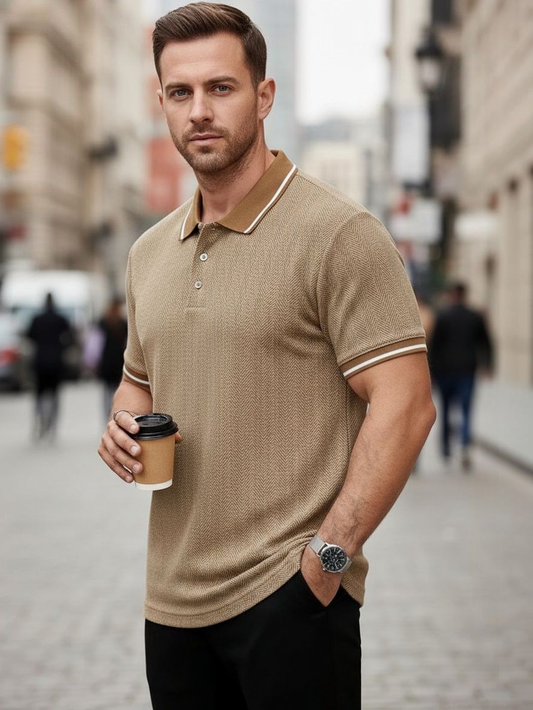 MACK JONNEY Men Polo Collar T-shirt