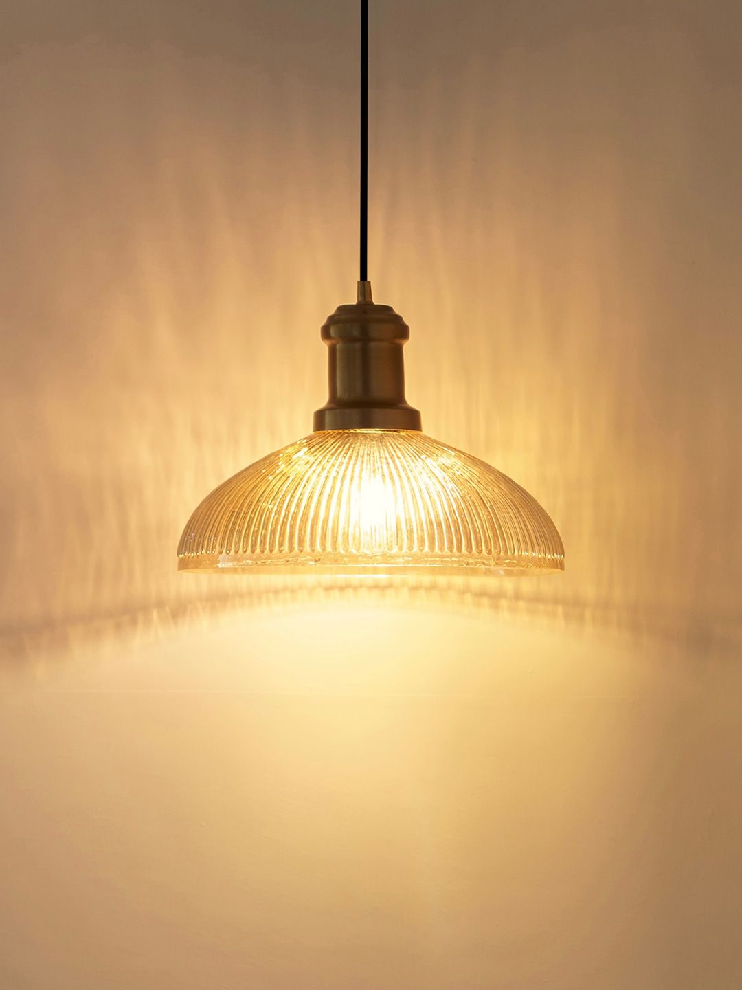 Divine Trends Golden Luster Ribbed Glass Pendant Ceiling Lamp