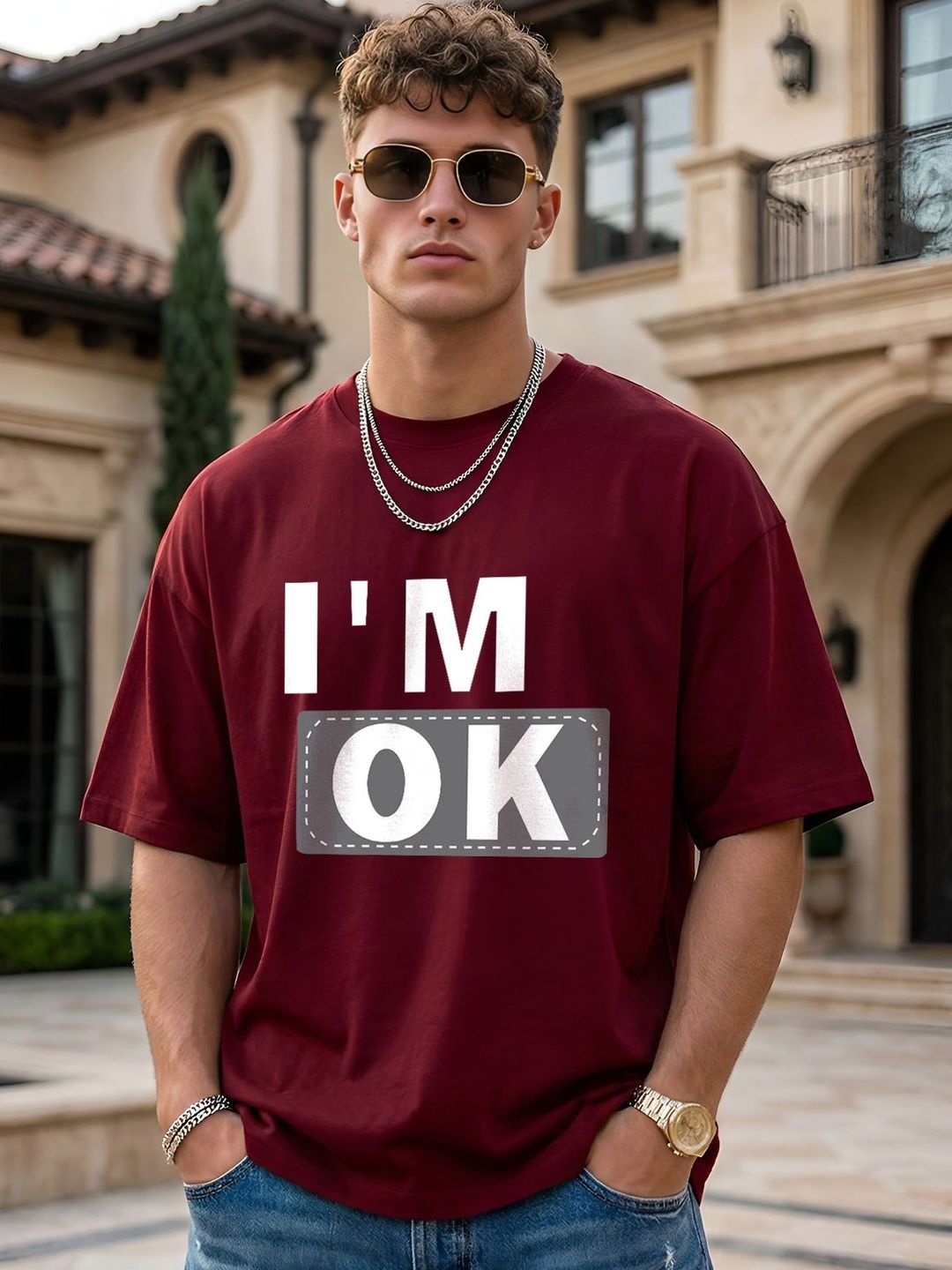 THE BEETEL HOUSE Men's Oversized Typography Printed T-shirt