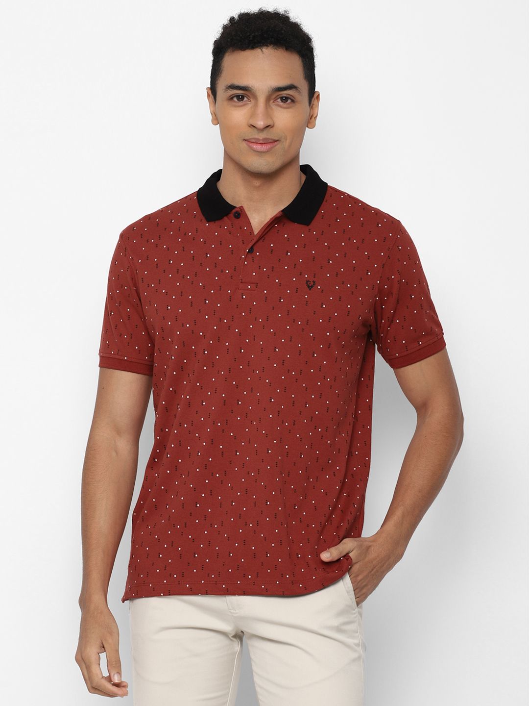 Allen Solly Men Rust Orange & Black Printed Polo Collar T-shirt