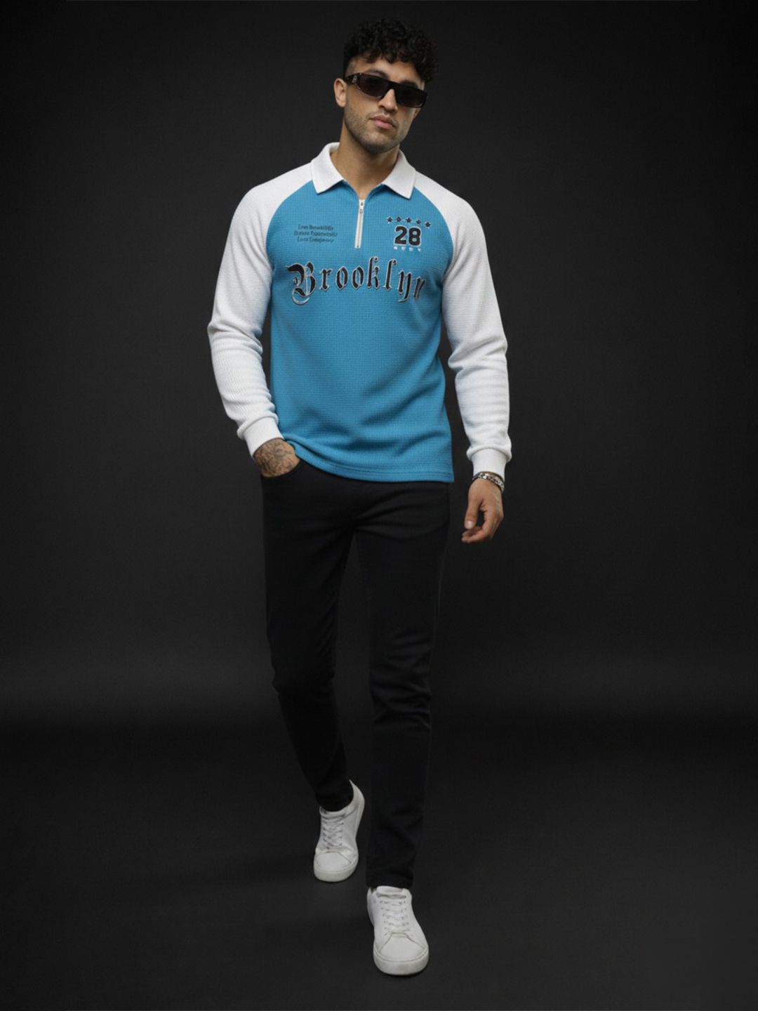 R.Code by The Roadster Life Co. Men Typography Colourblocked Polo Collar Pockets T-shirt