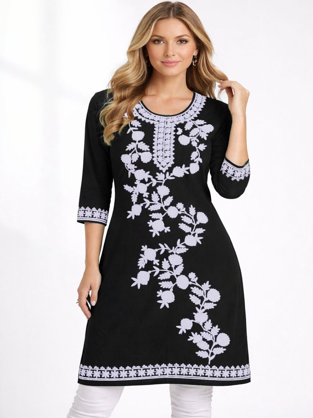 Naida Floral Embroidered Thread Work Thread Work Kurti