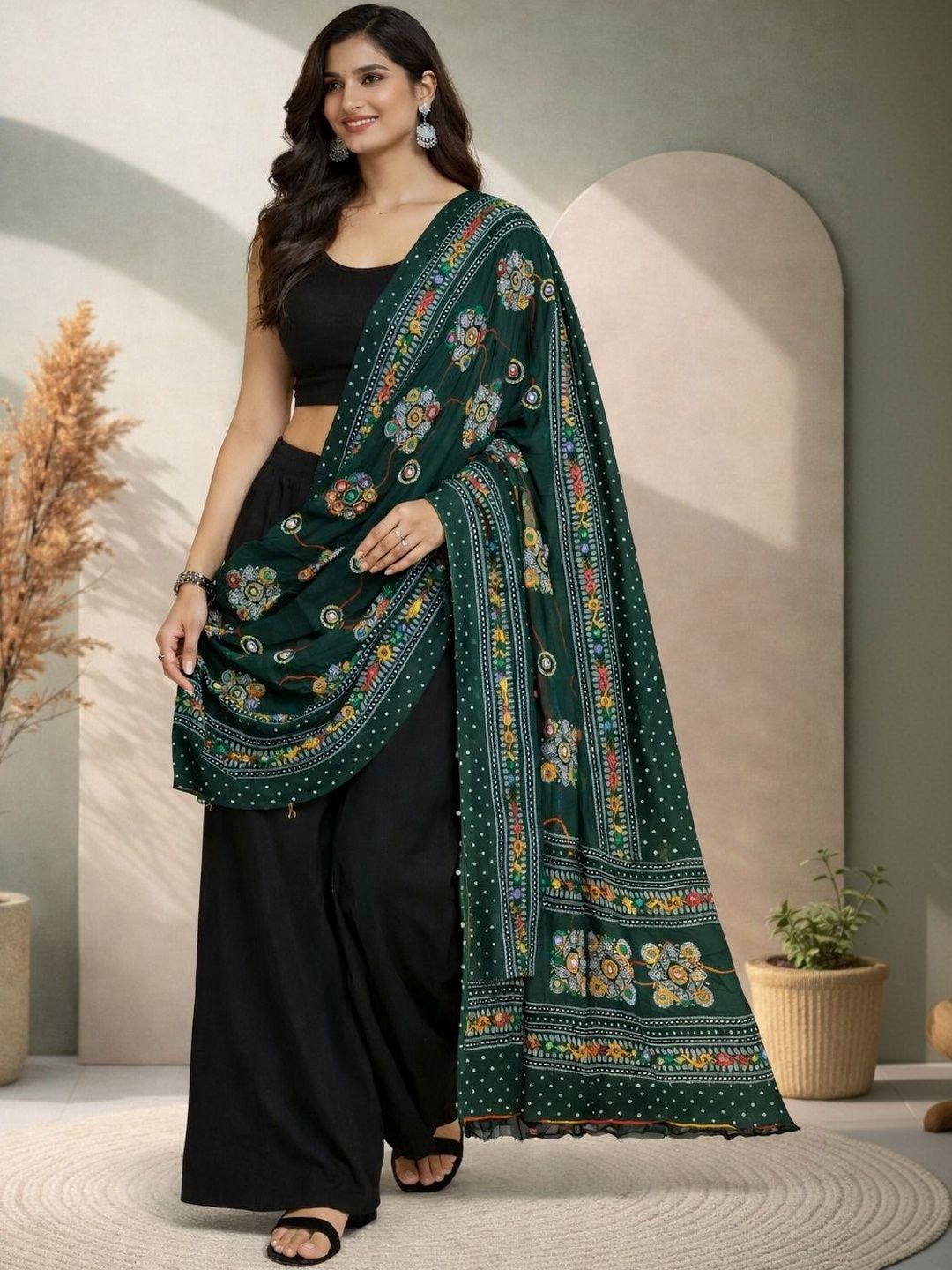 HERE&NOW Embroidered Dupatta with Thread Work
