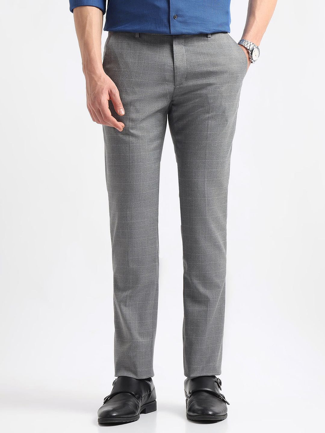 Arrow Men Hudson Tapered Fit Checked Formal Trousers