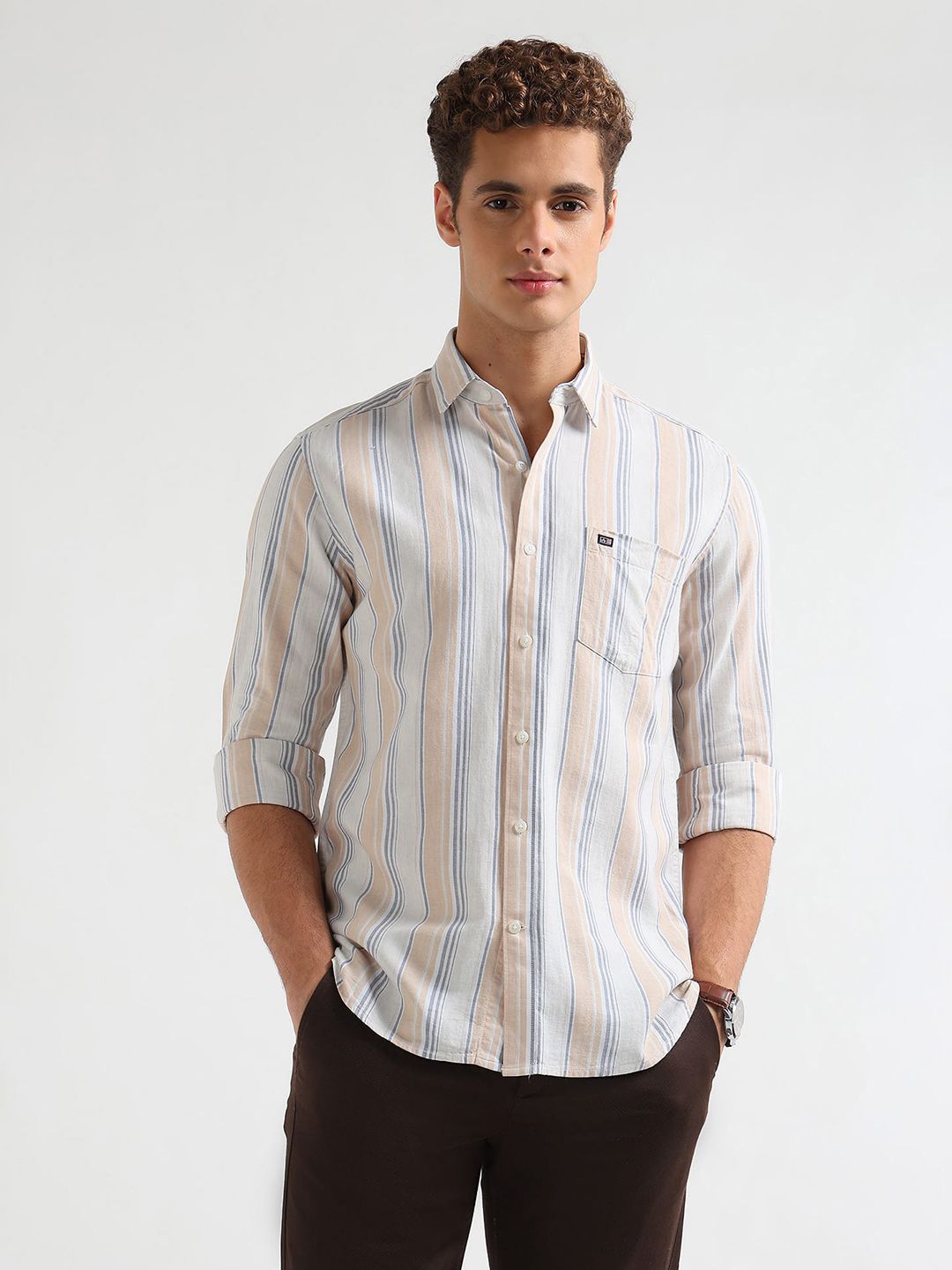 Arrow Sport Manhattan Slim Fit Striped Pure Cotton Casual Shirt