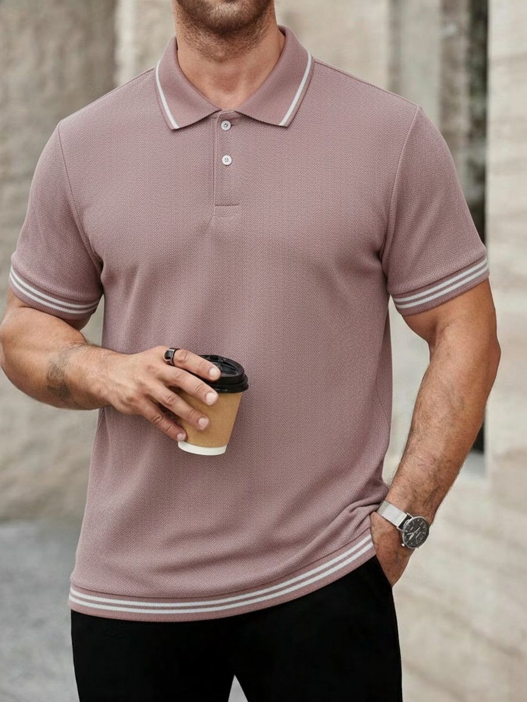 MACK JONNEY Men Polo Collar T-shirt