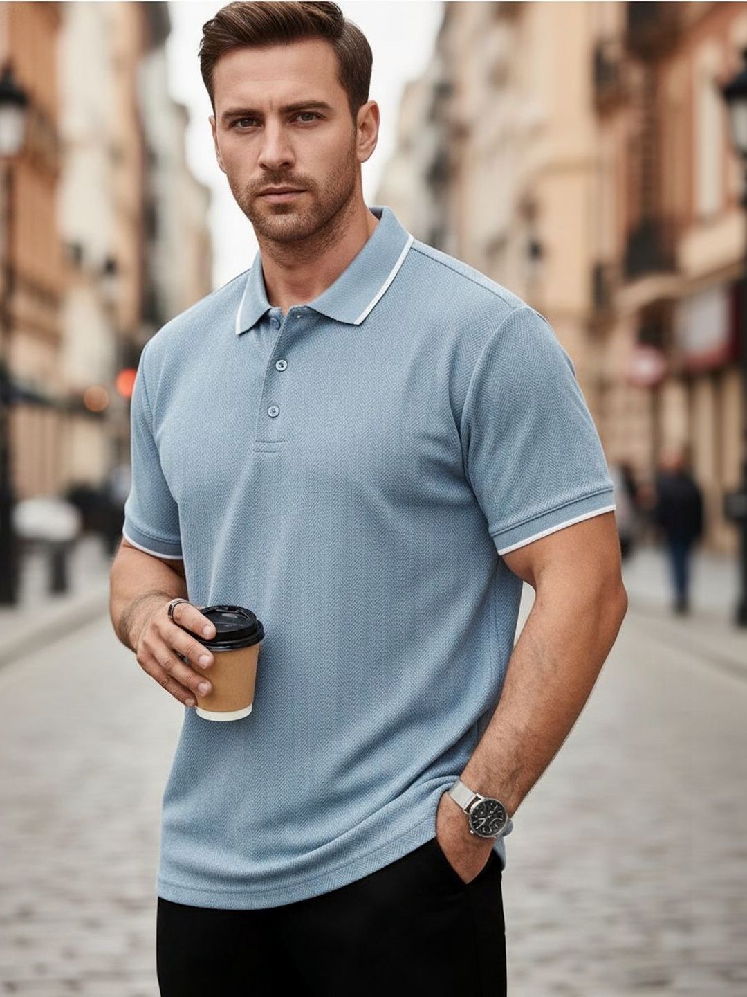 MACK JONNEY Men Polo Collar T-shirt