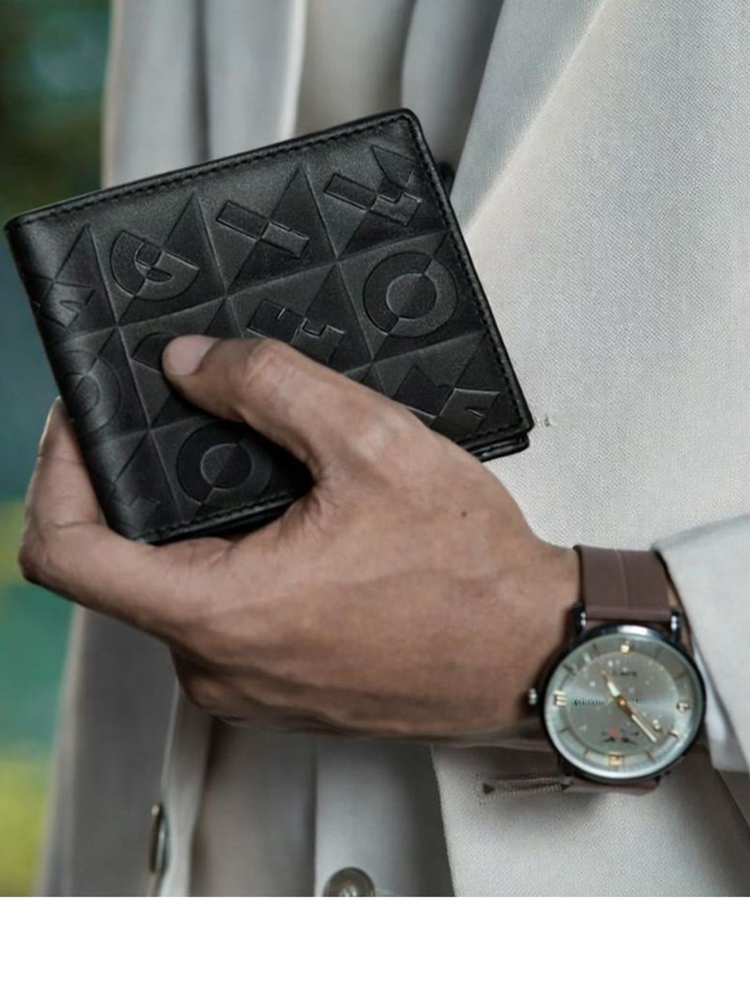 GILMORE OAK Men Geometric Textured Leather Two Fold Wallet
