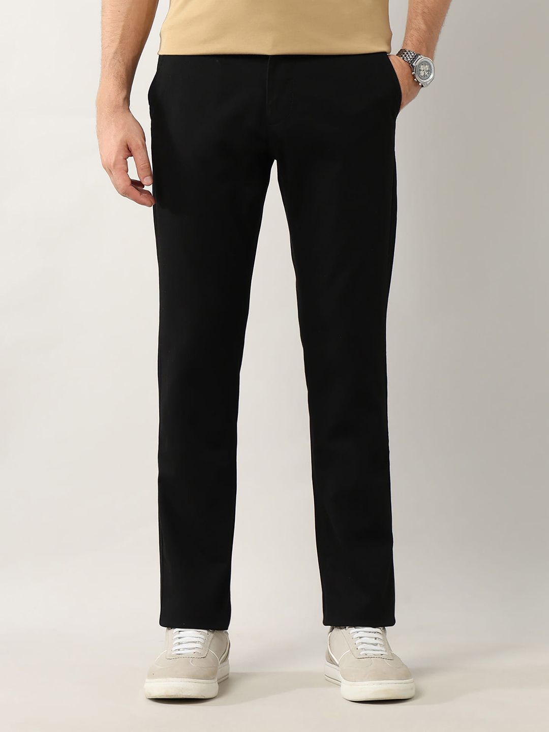 Arrow Sport Men Textured Bronson Slim Fit Low-Rise Trousers