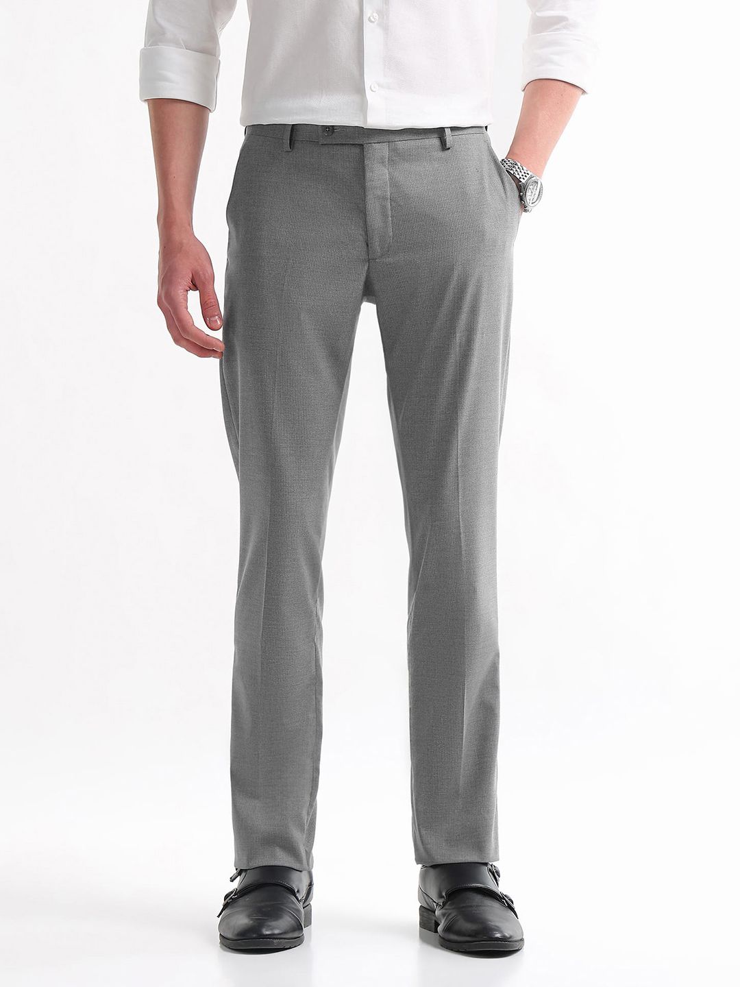 Arrow Men Hudson Tailored Fit Striped Formal Trousers