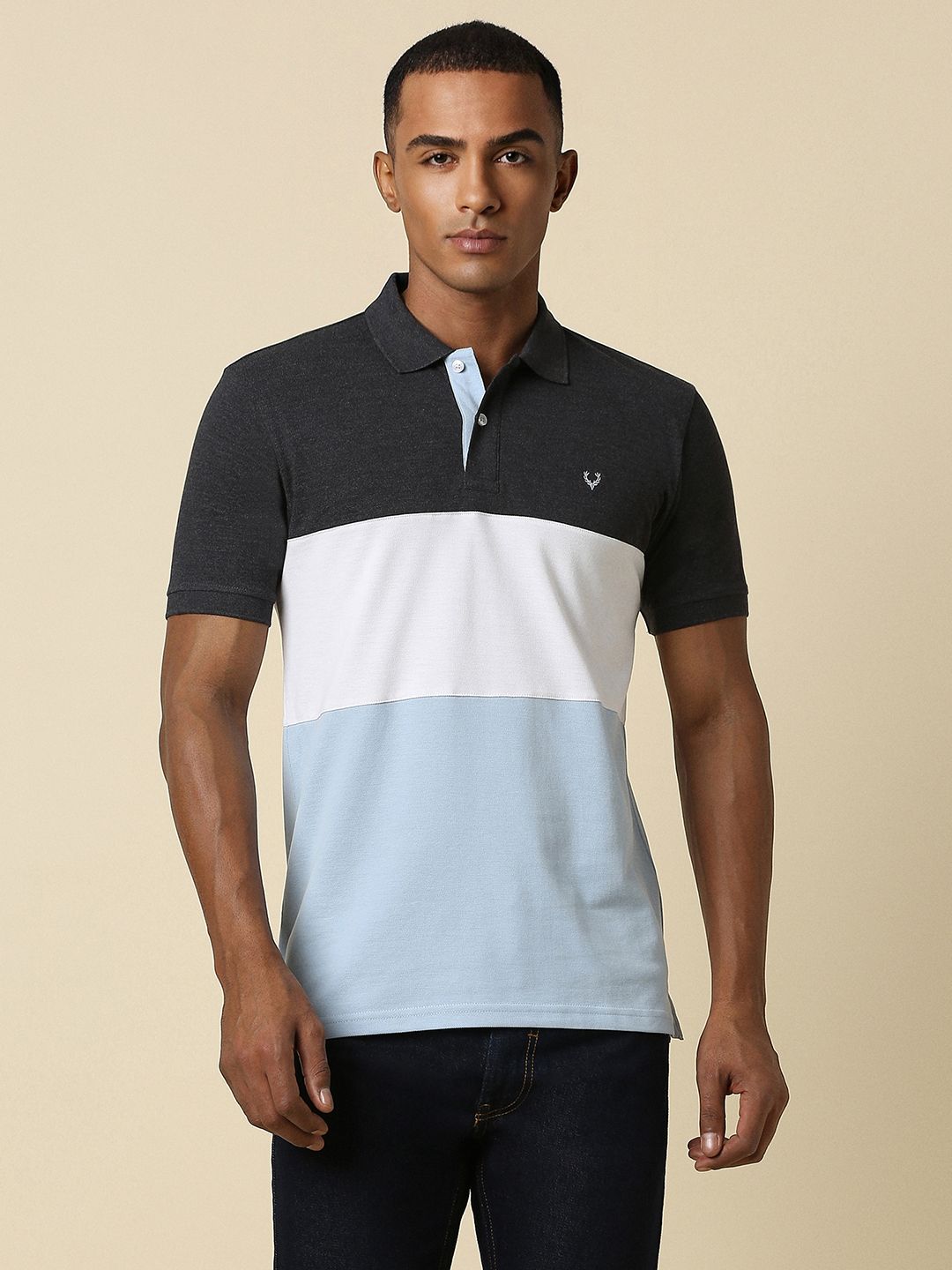 Allen Solly Colourblocked Polo Collar Pure Cotton Casual T-shirt