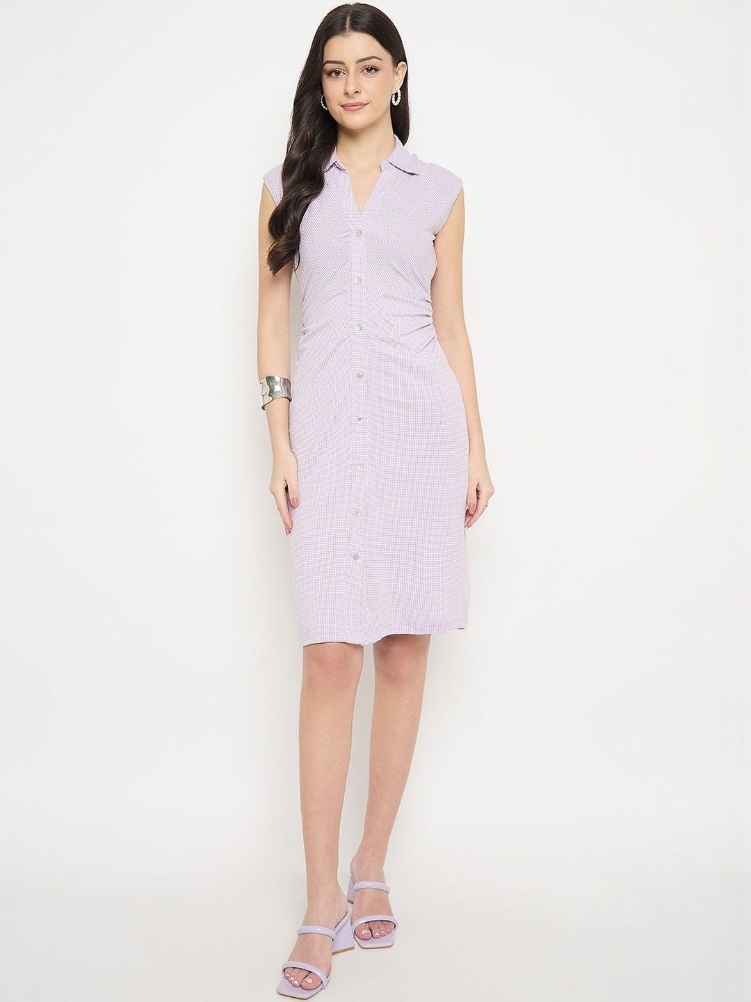 Madame Madame Self Design Shirt Collar Sheath Dress