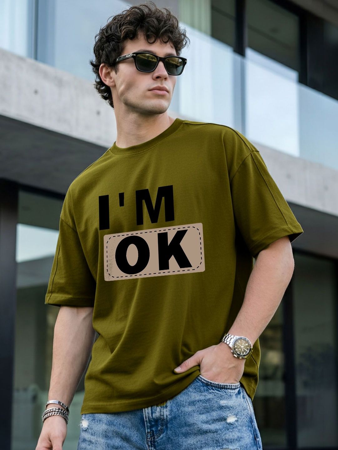 AUSK Men Typography Printed Drop-Shoulder Sleeves T-shirt