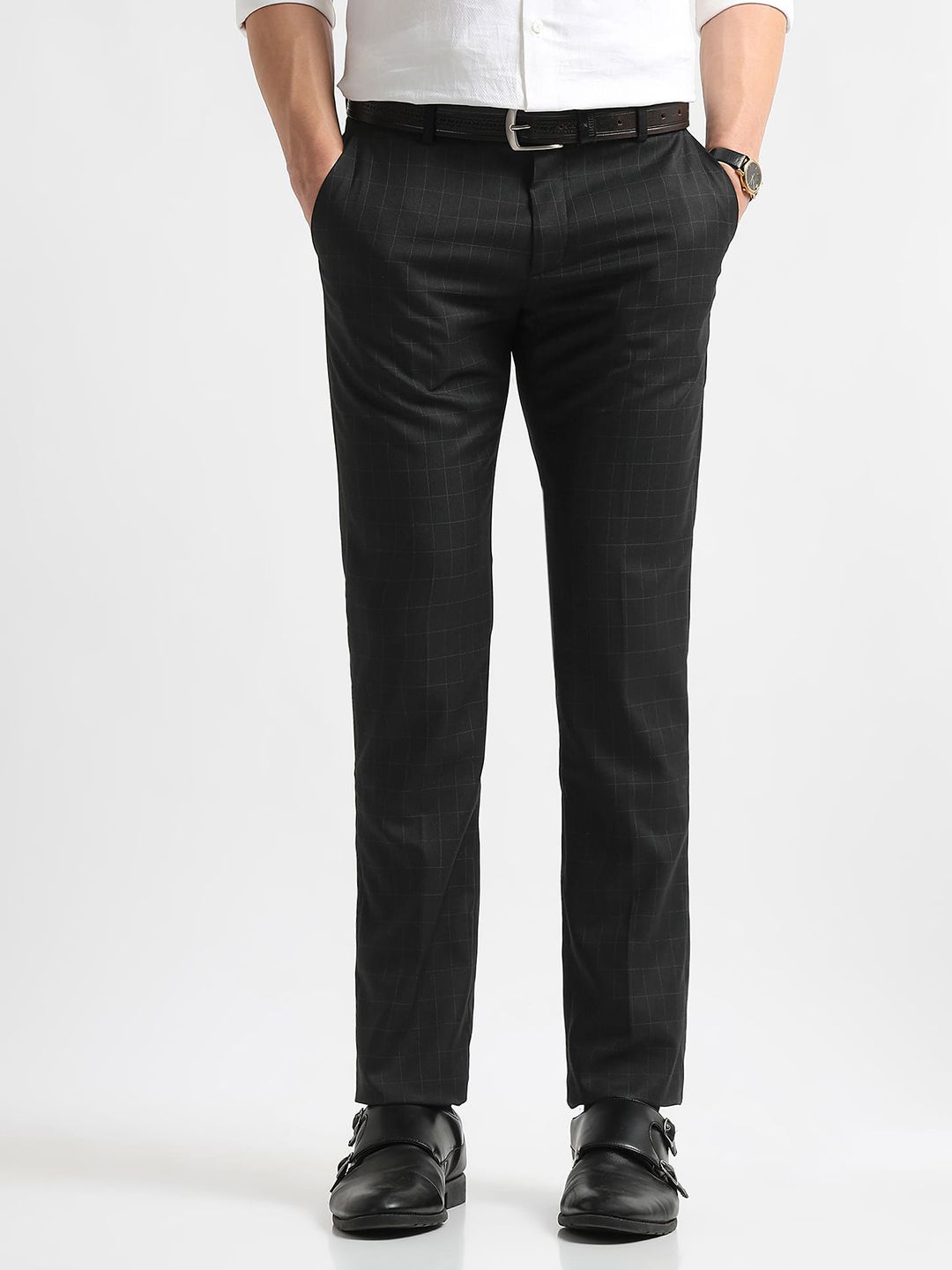 Arrow Men Hudson Tapered Fit Checked Formal Trousers