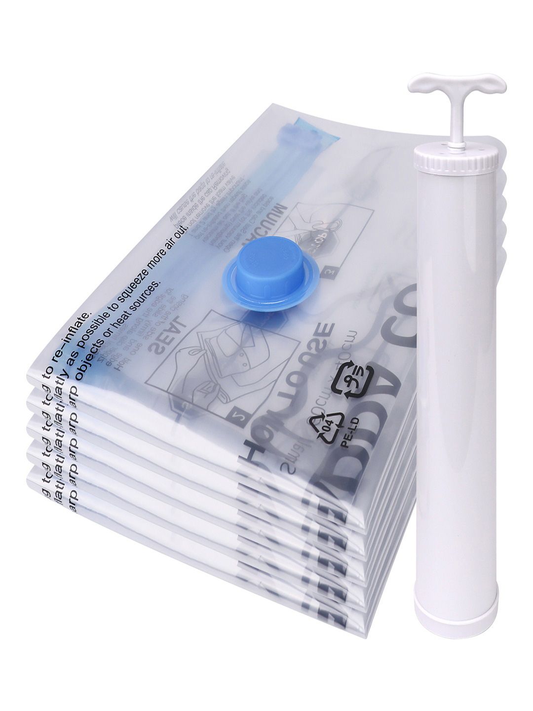 GADDA CO Pack of 5 Transparent Vacuum Small Storage Organiser Bags with Hand Pump