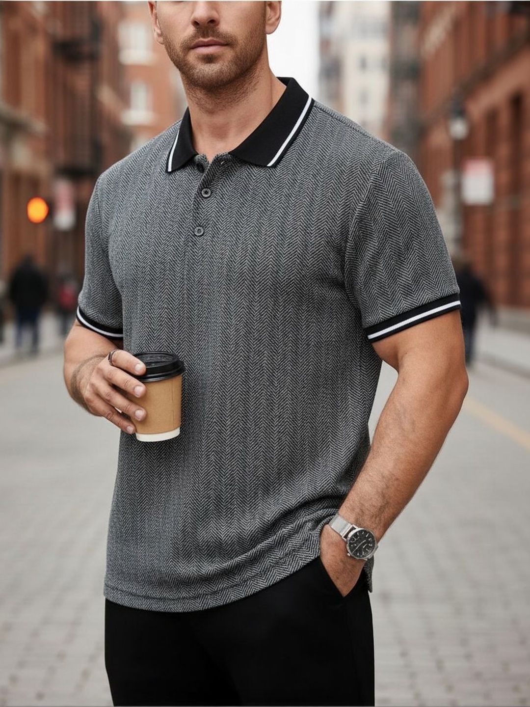 MACK JONNEY Men Polo Collar T-shirt